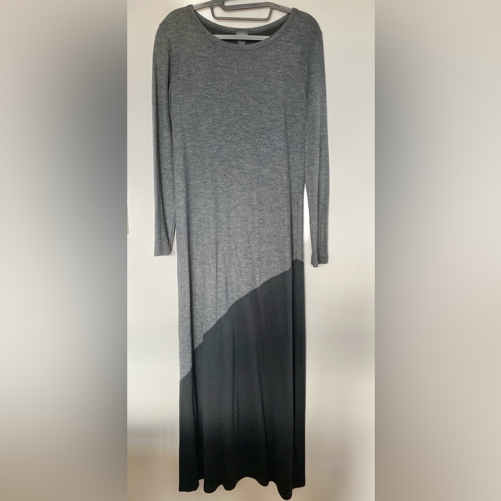 Grey & Black Long Stretch Lounging Dress L Rayon Blend